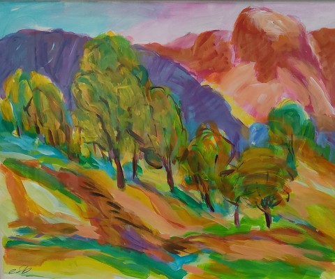 Steinhauser, Erwin (1939-2023) Landschaft mit Bergen, Acryl auf Papier.