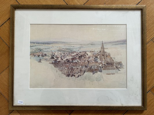 Lerch, Joseph Wilhelm (1817-1901) Panorama Freiburg, aquarellierte Zeichnung.