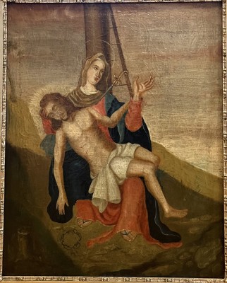 Anonym (19. Jahrhundert) Pietà unter dem Kreuz, Öl auf Leinwand.