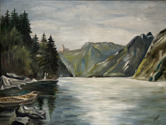 Beeck, O. (20. Jahrhundert) Bergsee, Öl auf Platte, 1950.