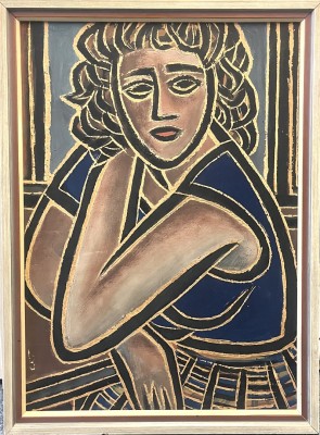 Biehler, Sepp (1907-1973) zugeschrieben, Bildnis einer Frau, Öl auf Karton.