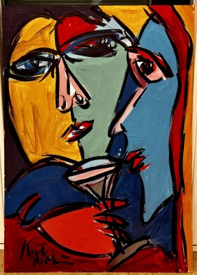 Keil, Peter Robert (geboren 1942) Beim Aperitif, Öl/Acryl auf Hartfaserplatte, 1950/1960er Jahre, Berlin.