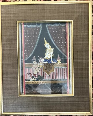 Thailand, vier mythologische Darstellungen, um 1800, Gouache auf Leinwand.