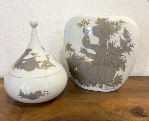 Rosenthal, Bjørn Wiinblad, Vase und Deckeldose, Samuramat.