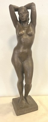 Schreiber, Stefan Alfons (1914-2000) Stehender weiblicher Akt, Gipsfigur in Bronzeoptik.