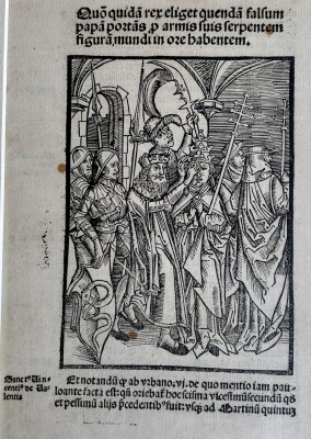 Kaiser Sigismund und Martin V. in Konstanz, Edition de Bale, Holzschnitt, 1490.