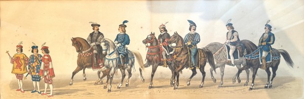 Anonym (19. Jahrhundert) Pferdeparade mit sechs Pferden um 1830, Lithographie.