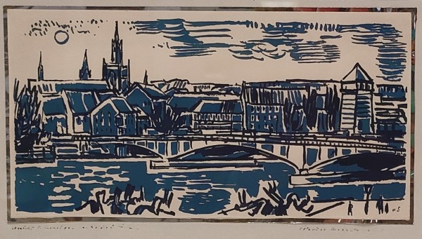 Sauerbruch, Hans (1910-1996) Konstanz Stadtansicht, Linolschnitt.