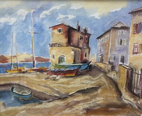 Steinhauser, Erwin (1939-2023) Hafen, Aquarell auf Papier, 1996.