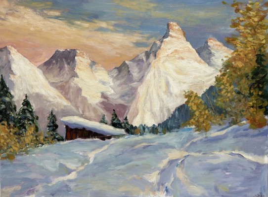 Steinhauser, Erwin (1939-2023) Schneebedeckte Berge, Acryl auf Leinwand.