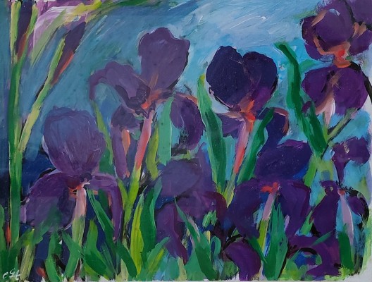 Steinhauser, Erwin (1939-2023) Schwertlilien / Blaue Iris, Acryl auf Papier.