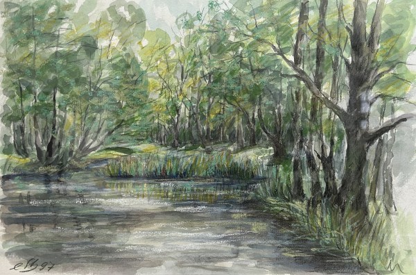 Steinhauser, Erwin (1939-2023) Flusslandschaft, Aquarell / Mischtechnik auf Papier, 1997.