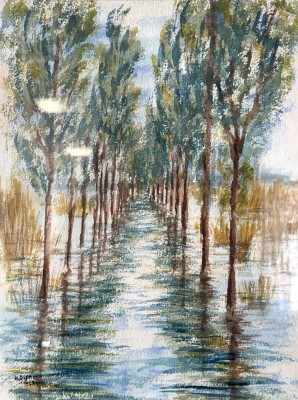 Dismer, H. (20. Jahrhundert), Hochwasser Allee Reichenau, 1967, Aquarell.