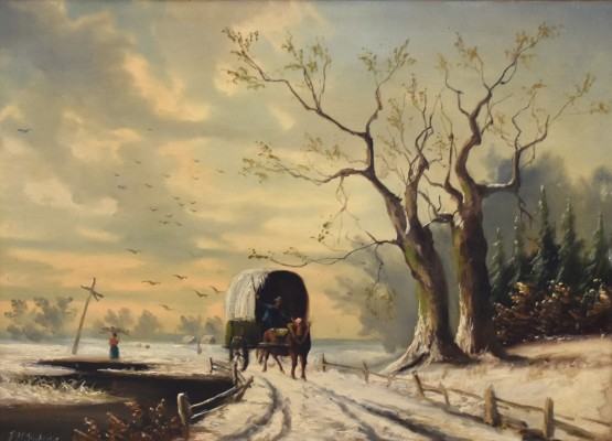 Sijpkens, Ferdinand Hendrik (1813-1860) Winterlandschaft mit Kutsche, Öl auf Leinwand.