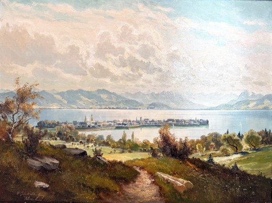 Stadelhofer, Helmut (1914-1979) Insel Lindau, Öl auf Leinwand.