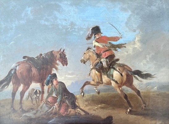 Wouwerman, Philips (1619-1668) Kampf zu Pferd, Öl auf Holz.