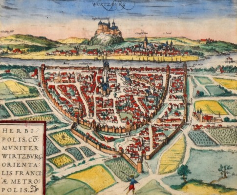 WÜRZBURG kolorierte Radierung um 1575